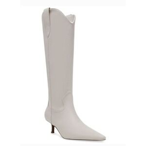Steven By Steve Madden Knee High Bone White Pointed Toe Kitten Heel Boots 11 NEW